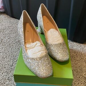 kate spade Silver Glitter Block Heel Pumps